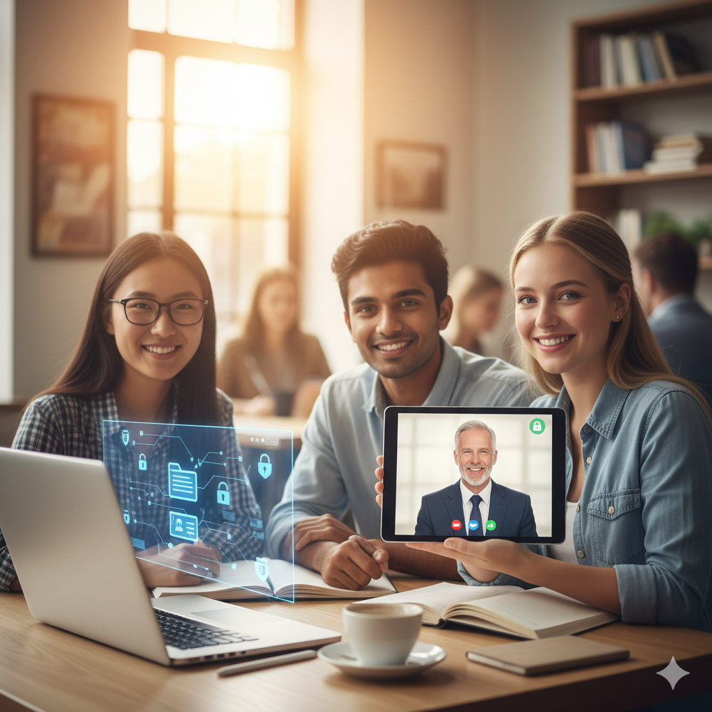Student studying with laptop